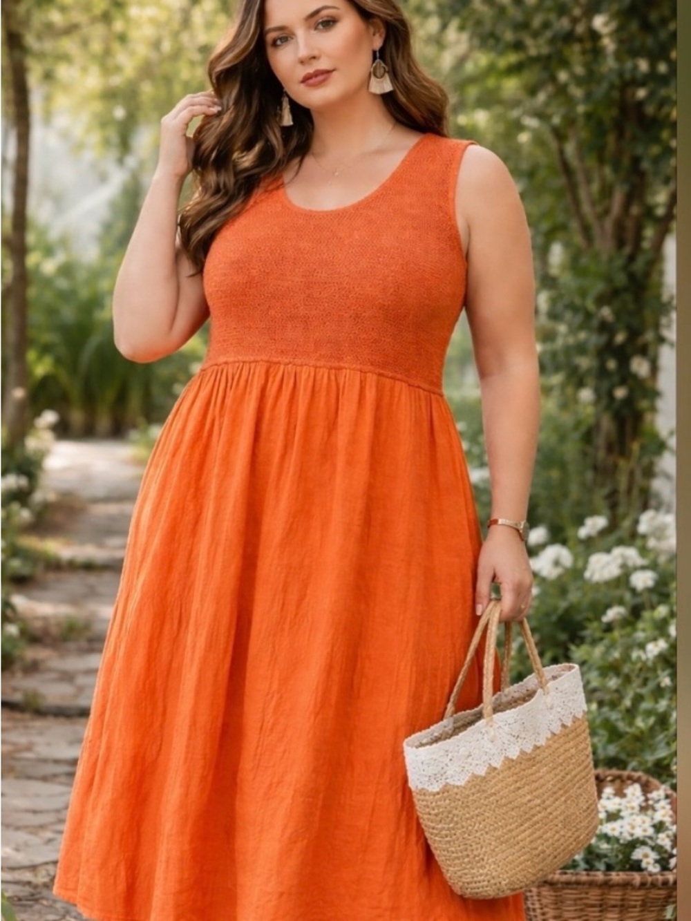 Moda Orange Sleeveless Midi Dress